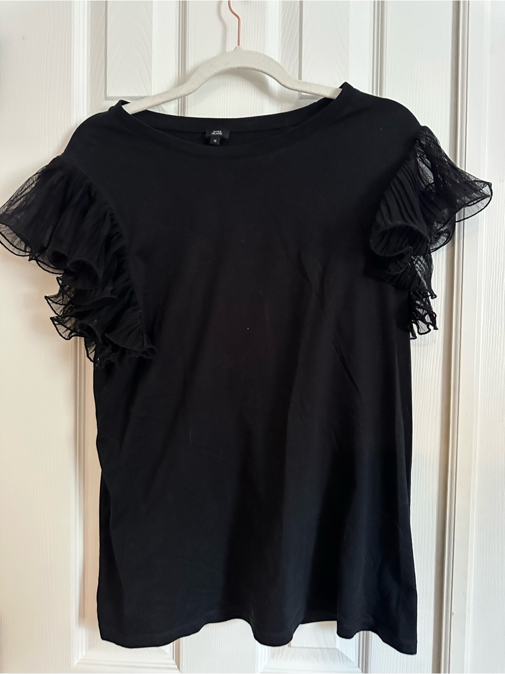 River Island Black Short Sleeve Top with Ruffle Mesh Sleeves